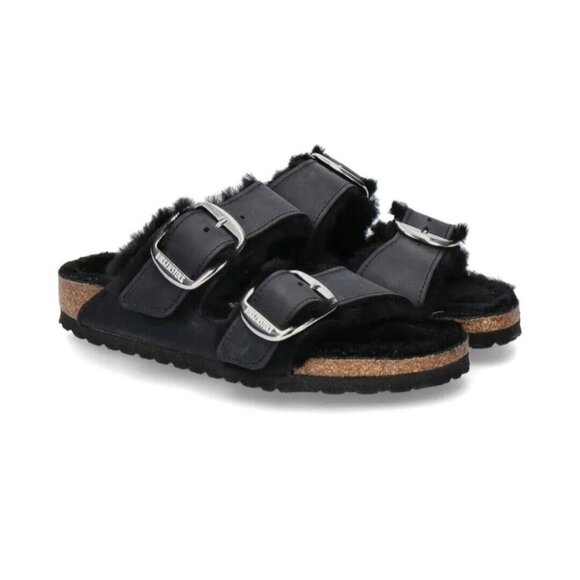 Birkenstock Shoes - Black fur Birkenstock slide Size EU 38/ US L 8/M6